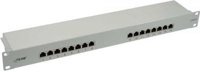 Patch panel InLine Cat.6, 16 porta, 19", i bardhë
