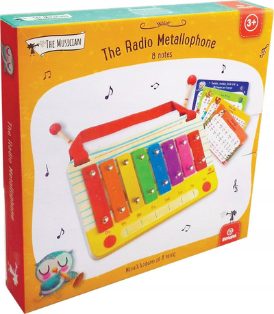 Metallofon lodër Radio Xylophone, 8 nota, dru, me ngjyra