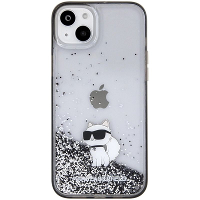 Mbulesë telefoni Karl Lagerfeld Liquid Glitter Choupette, për iPhone 15 Plus 6.7", transparente, me shkëlqim argjendi