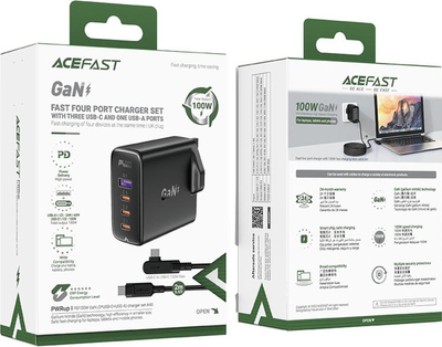 Karikues muri Acefast A40 GaN, 100W, 3x USB C 1x USB A, UK, i zi