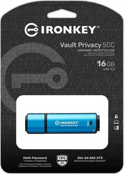 USB Pendrive Kingston IronKey Vault Privacy 50C, 16GB, USB-C, 256bit, AES