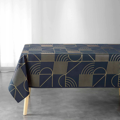 Mbulesë tavoline Douceur d'intérieur Navy Blue Gold, me figura gjeometrike, 150x300 cm, blu e errët