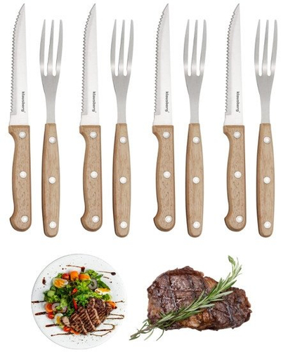 Set takëmesh steak Klausberg KB-7976, 8 copa, me doreza druri, ngjyrë natyrale