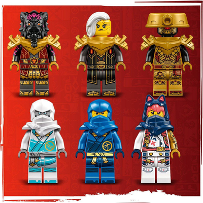 Set lodrash LEGO Ninjago 71796 Dragon Elementar kundër Robotit të Empress, Dragons Rising, blu me të artë