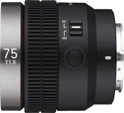Objektiv Samyang V-AF 75mm f/1.9 për Sony E, me fokus automatik, cine, i zi