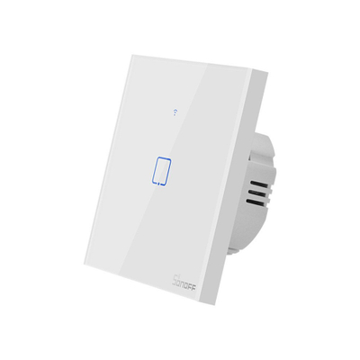 Ndërprerës Inteligjent me Prekje SONOFF T1 EU TX, Wireless + RF 433, 1 Kanal, i Përshtatshëm me iOS/Android, Amazon Alexa/Google Assistant, me Panel Xhami, i Bardhë.