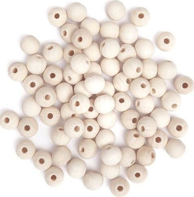 Rruaza druri Natural Wooden Beads Balls, 12 mm, 77 copë, bezhë natyrale
