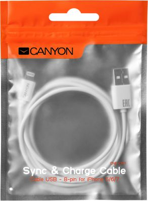 Kabllo USB Canyon CNE-CFI1W, USB A në Lightning, 1m, e bardhë