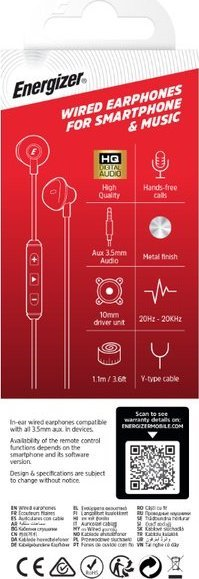Kufje me tela Energizer Wired Earbuds, 3.5mm, me mikrofon, të zeza