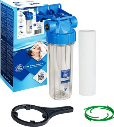 Filtri uji AquaFilter H10B, 10", lidhje 3/4"-1", transparent blu