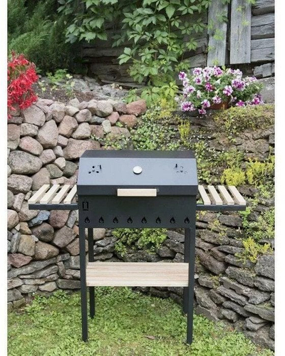 Grill i madh me qymyr Abas 4751017340264, me kapak, me rafte, i zi