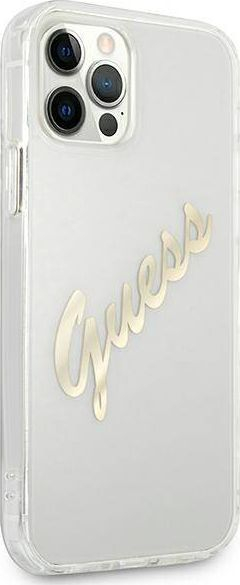 Kapak telefoni Guess GUHCP12LKTRSVGO, për iPhone 12 Pro Max 6.7\", transparent, Vintage Script Gold
