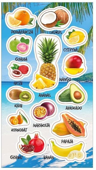Ngjitësa dekorativë Ranok Creative Tropical Fruit Stickers, set me 14 copa, me fruta tropikale, shumëngjyrësh