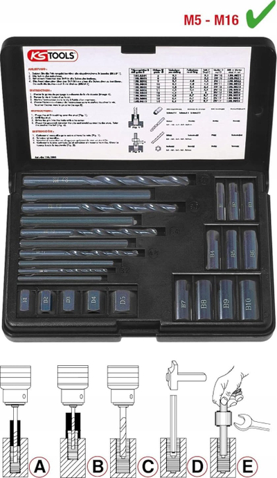 Set ekstraktorësh bulonash KS Tools 150.1305, 25 copë, në kuti plastike, i zi