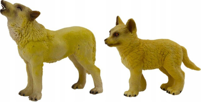 Figurinë lodër LEAN Toys set ujk i madh 9 cm dhe ujk i vogël 6.5 cm, gri