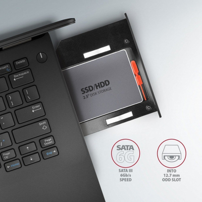 Kadi SSD HDD për laptop Axagon RSS-CD12, 2.5", SATA 6G, 12.7mm, i zi