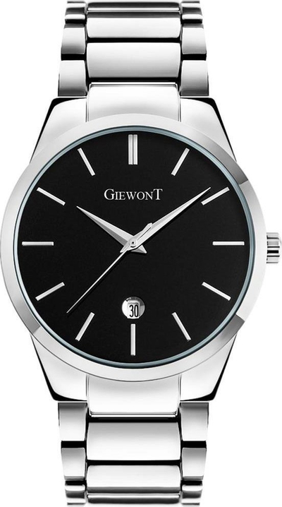Orë burrash Giewont GW4290-2, kuarc, çelik inox, argjend me të zezë