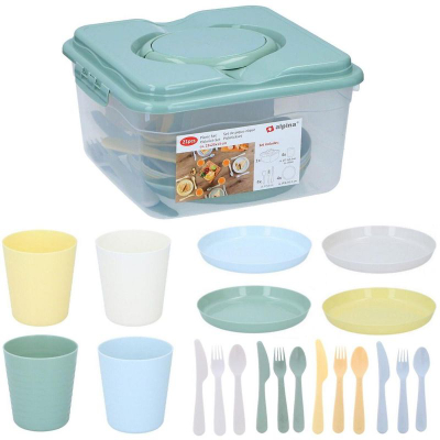 Set enësh plastike për kalamajt Alpina, 21 pjesë, me kuti për ruajtje, shumëngjyrësh