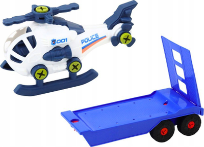 Set lodër policie makine me helikopter, DIY, me rimorkio, blu