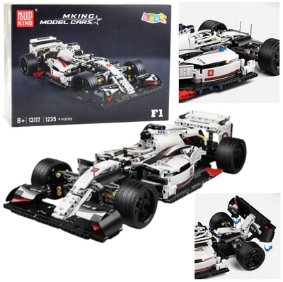 Konstruktor Mudking 13117 F1 Racing Car, 1235 copë, makinë gare, bardh e kuqe