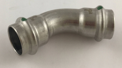 Bërryl çelik inoks Viega Sanpress Inox 2326, 22mm, 45°, me SC Contur