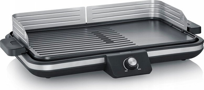 Grill elektrik për tavolinë Severin PG 8564, pllaka Plancha, termostat i rregullueshëm, i zi me inox