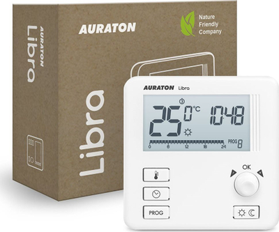 Собен термостат со тајмер Auraton Libra 3021, со кабел, LCD екран, бел
