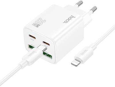 Karikues muri Hoco N55, 20W, 4 porta USB, me kabllo Lightning, i bardhë