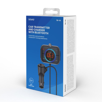 Transmetues FM për veturë Savio TR-14, Bluetooth 5.0, dy dalje të shpejta karikimi, i zi