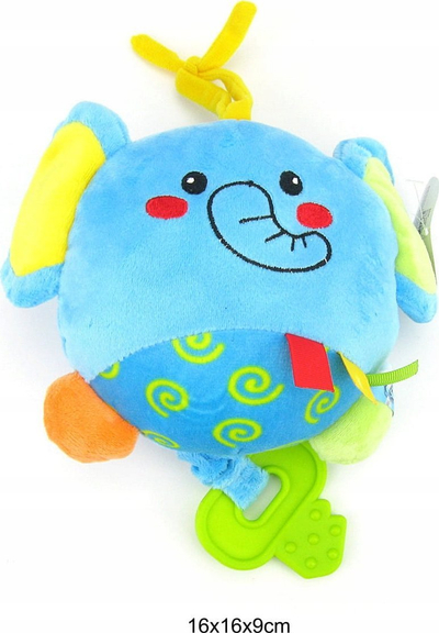 Lodër muzike pelushi elefant për bebe, me mekanizëm tërheqës, 16cm, blu