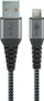 Kabllo Goobay Micro USB në USB A, tekstil 2 m, lidhës metalikë, gri e zezë
