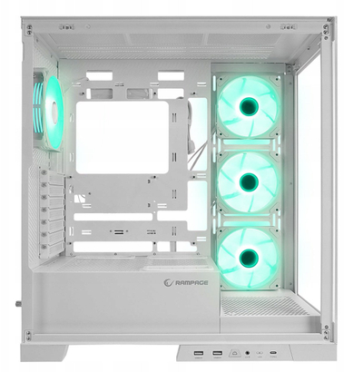 Kutia PC Rampage Hydra V2 Aquarium, 4 ftohësa ARGB, ATX e E-ATX, e bardhë