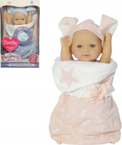 Kukull bebe Maymay Baby Dorotka, flet dhe këndon, me mbështjellëse, rozë