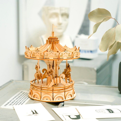 Дрвена 3D сложувалка Rolife Merry Go Round TG404, 178 парчиња, природна