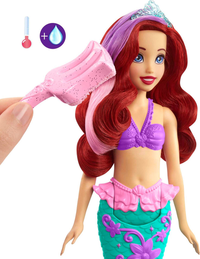 Kukull sirenë Disney Princess Ariel HLW00, ndryshim boje, lodër me ujë, shumëngjyrëshe