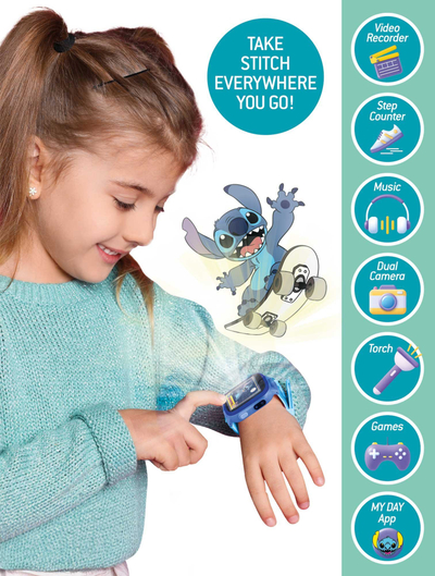 Smartwatch për fëmijë Lisciani 107230 Stitch, ekran digjital, me lojëra, blu