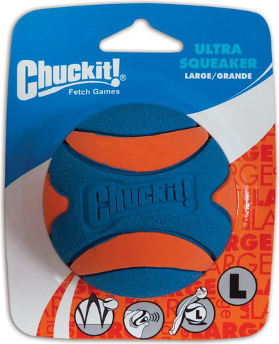 Lodër top për qen Chuckit Ultra Squeaker Ball, gome e fortë, me zë, portokalli