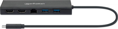 Hub USB-C Manhattan, 6 porta, 2 HDMI, Ethernet, ngjyrë gri