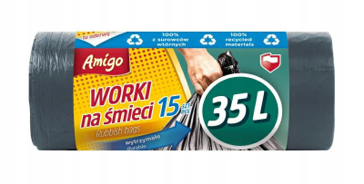 Qese mbeturinash Gosia Amigo, 35L, 15 copë, të zeza