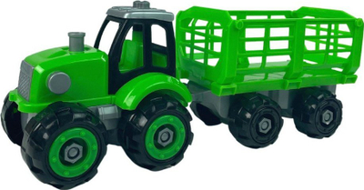 Lodër traktor Leantoys DIY, me rimorkio, me kaçavidë, jeshil