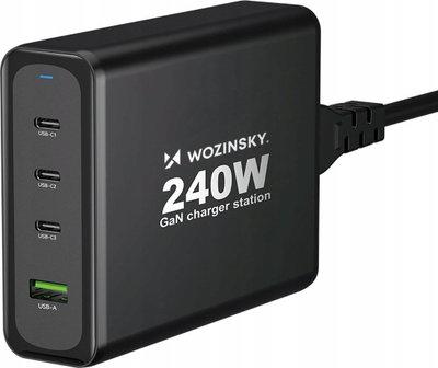 Karikues muri Wozinsky WGCSB, GaN, 240W, 3x USB‑C 1x USB‑A, i zi