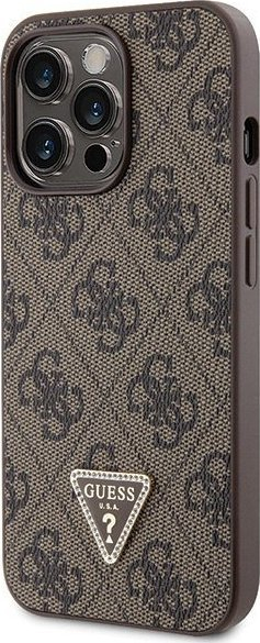 Mbulesë telefoni Guess GUHCP13LP4TDSCPW për iPhone 13 13 Pro, hardcase me varëse crossbody, 4G Metal Logo, kafe