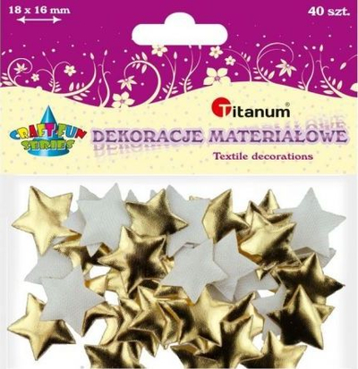 Dekor tekstili Titanum Fabric Stars, 18x16mm, 40 copë, me ngjyrë të artë dhe të bardhë