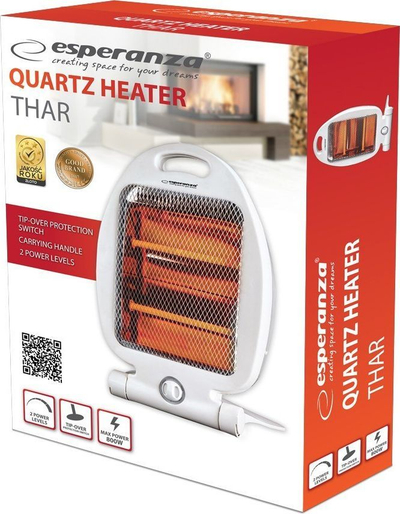 Кварцен грејач Esperanza Thar, 400W 800W, со рачка за носење, бел