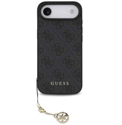Mbulesë telefoni Guess Case 4G Charm për iPhone 17 Pro, polikarbonat, lëkurë PU, gri