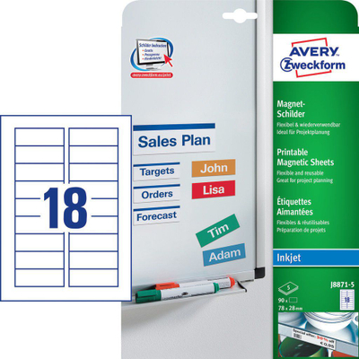 Etiketa magnetike Inkjet Avery J8871-5, 28 x 78 mm, 90 copa, t'bardha