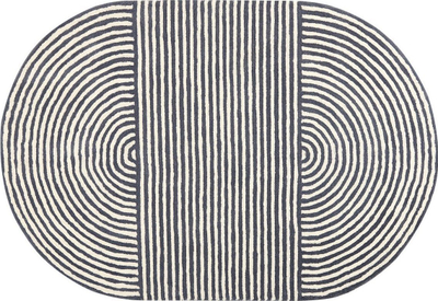 Tepih oval pa markë, 140 x 200 cm, lesh dhe pambuk, i bardhë gri me vija