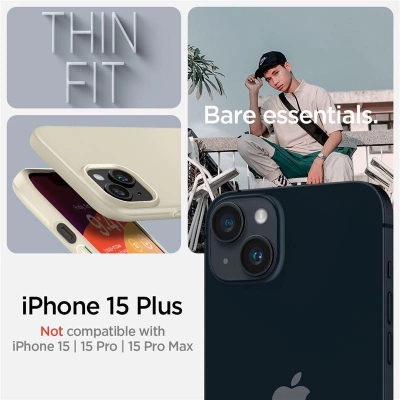 Kllëf telefoni Spigen Thin Fit, iPhone 15 Plus, super i hollë, bezhë e çelët