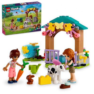 Lodër ndërtime LEGO Friends Autumn Baby Cow Shed 42607, set fermë, 5+