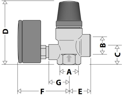 Valvul sigurie Altecnic 313430, 3 bar, 1/2" F x F, me manometër